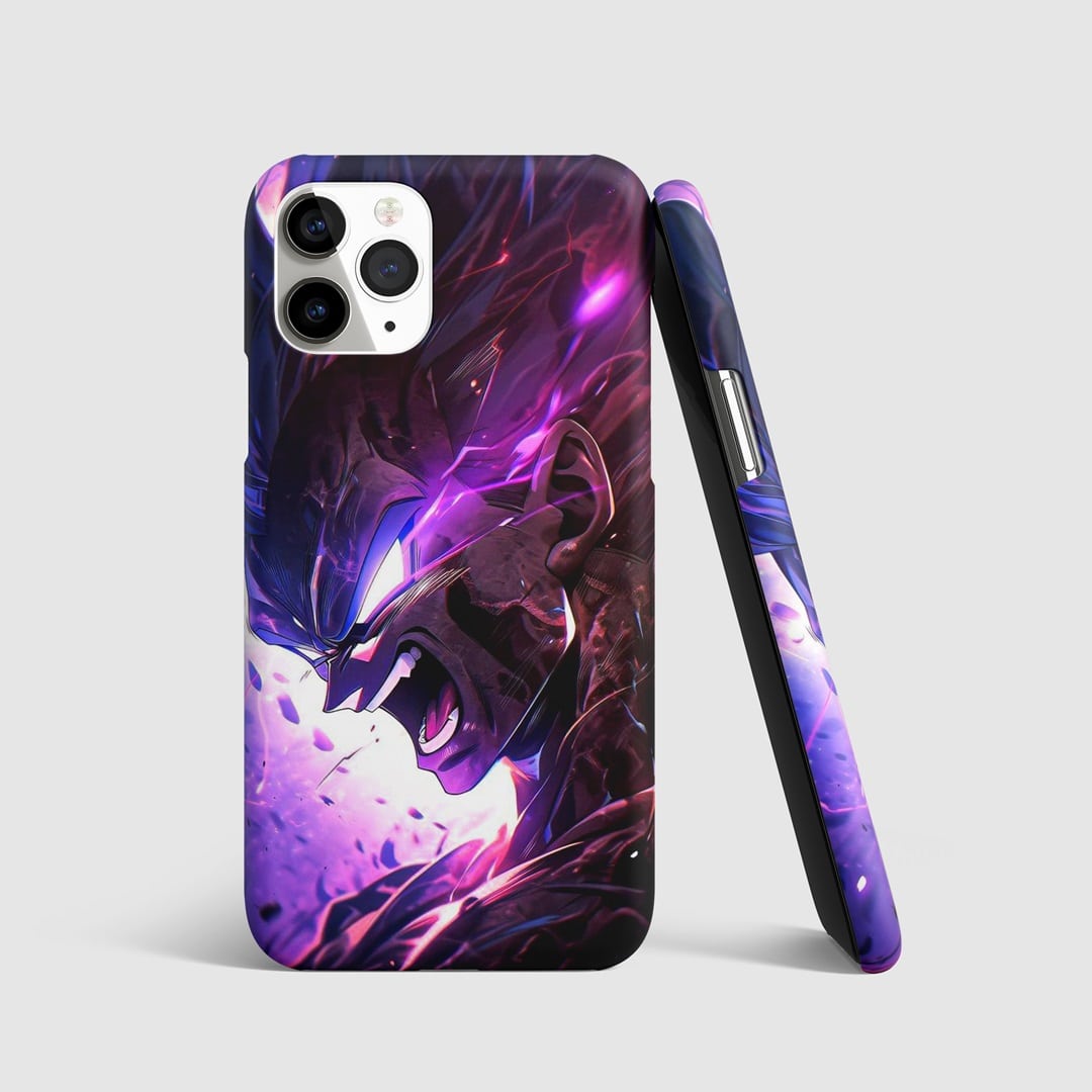Super Vegeta in a powerful stance on phone cover.