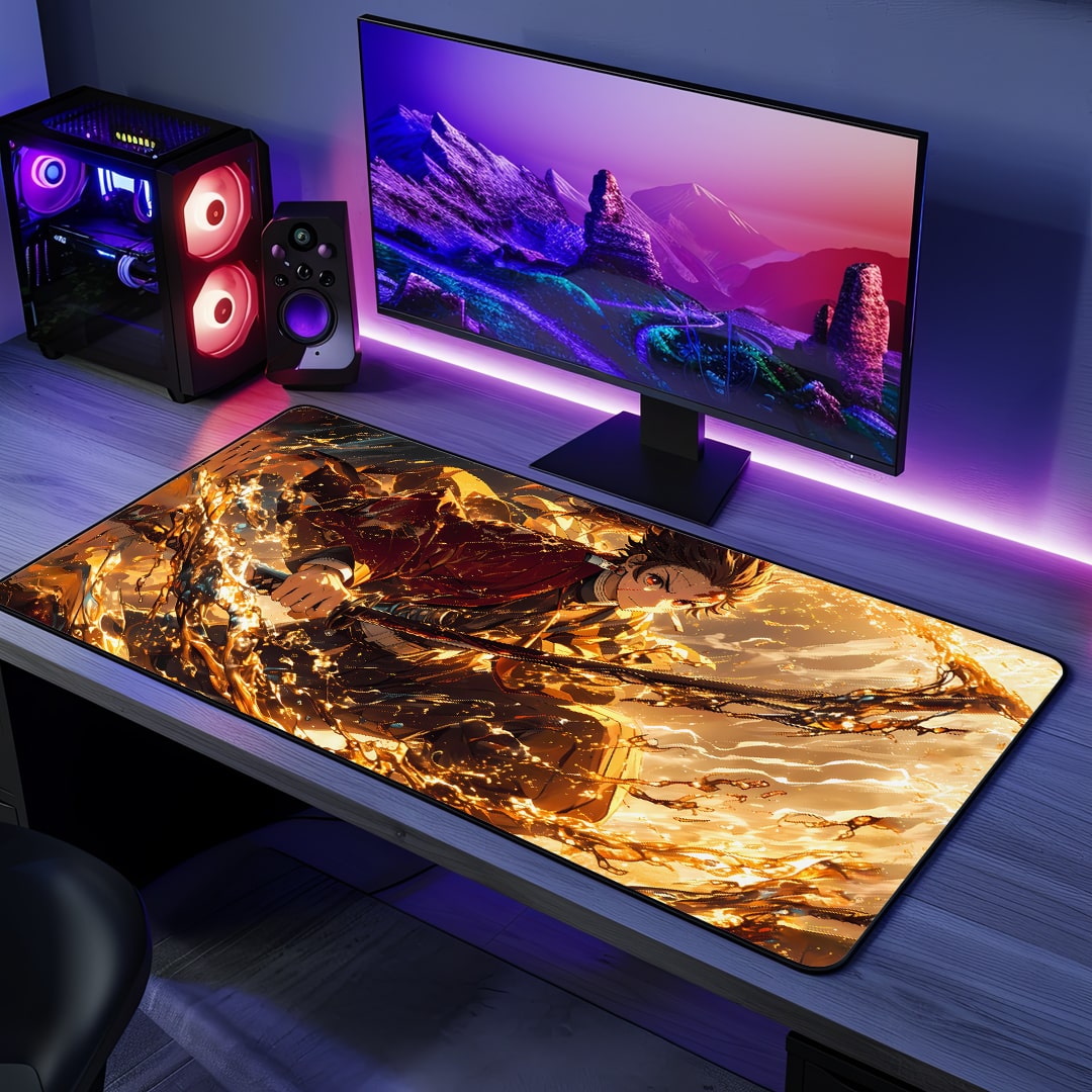 Tanjiro Action Desk Mat with dynamic anime artwork