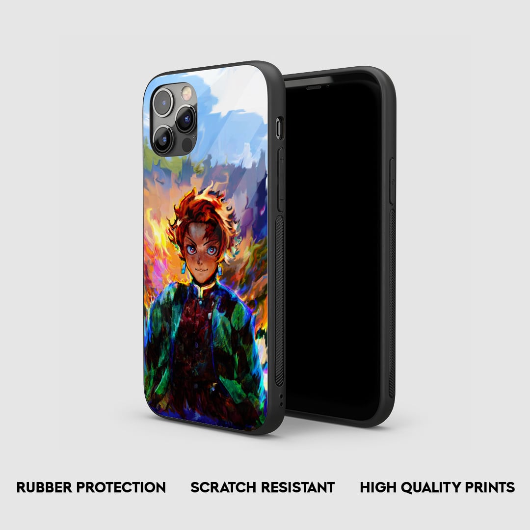 Side view of the Tanjiro Art Armored Phone Case, highlighting its thick, protective silicone material.
