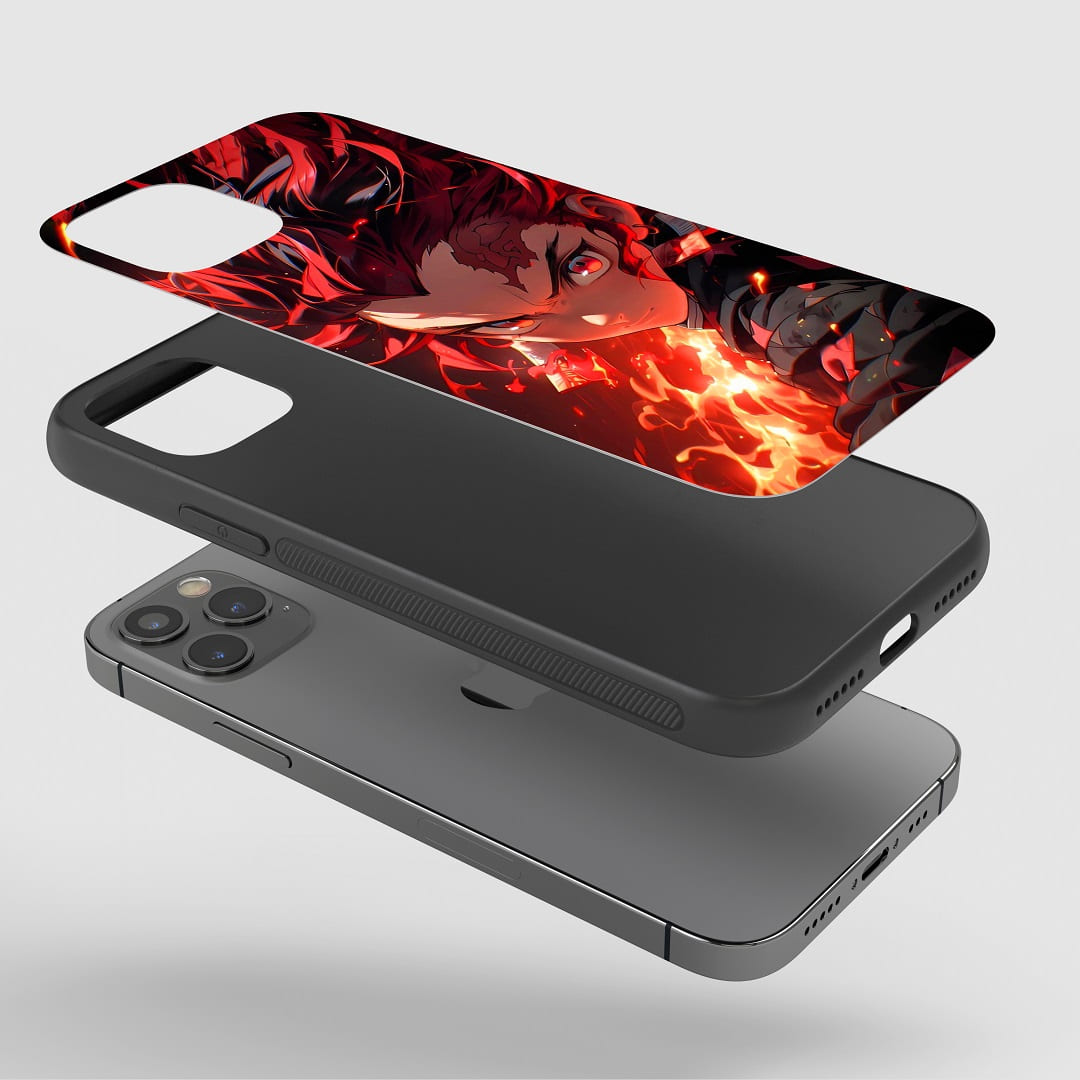 Tanjiro Kamado Graphic Phone Case installed on a smartphone, offering robust protection and a bold design.