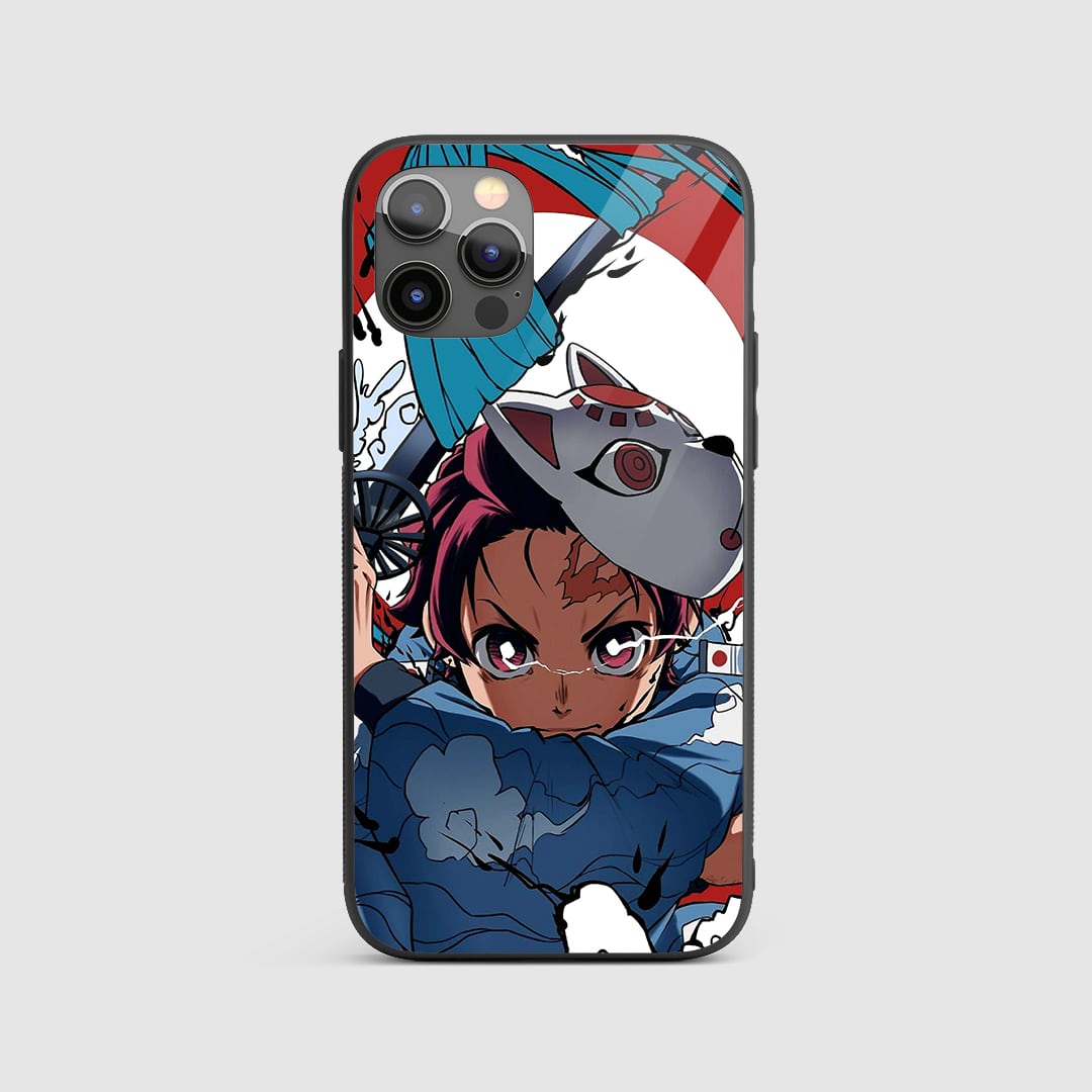 Tanjiro Kamado Mask Silicone Armored Phone Case featuring intricate artwork of Tanjiro Kamado's mask.