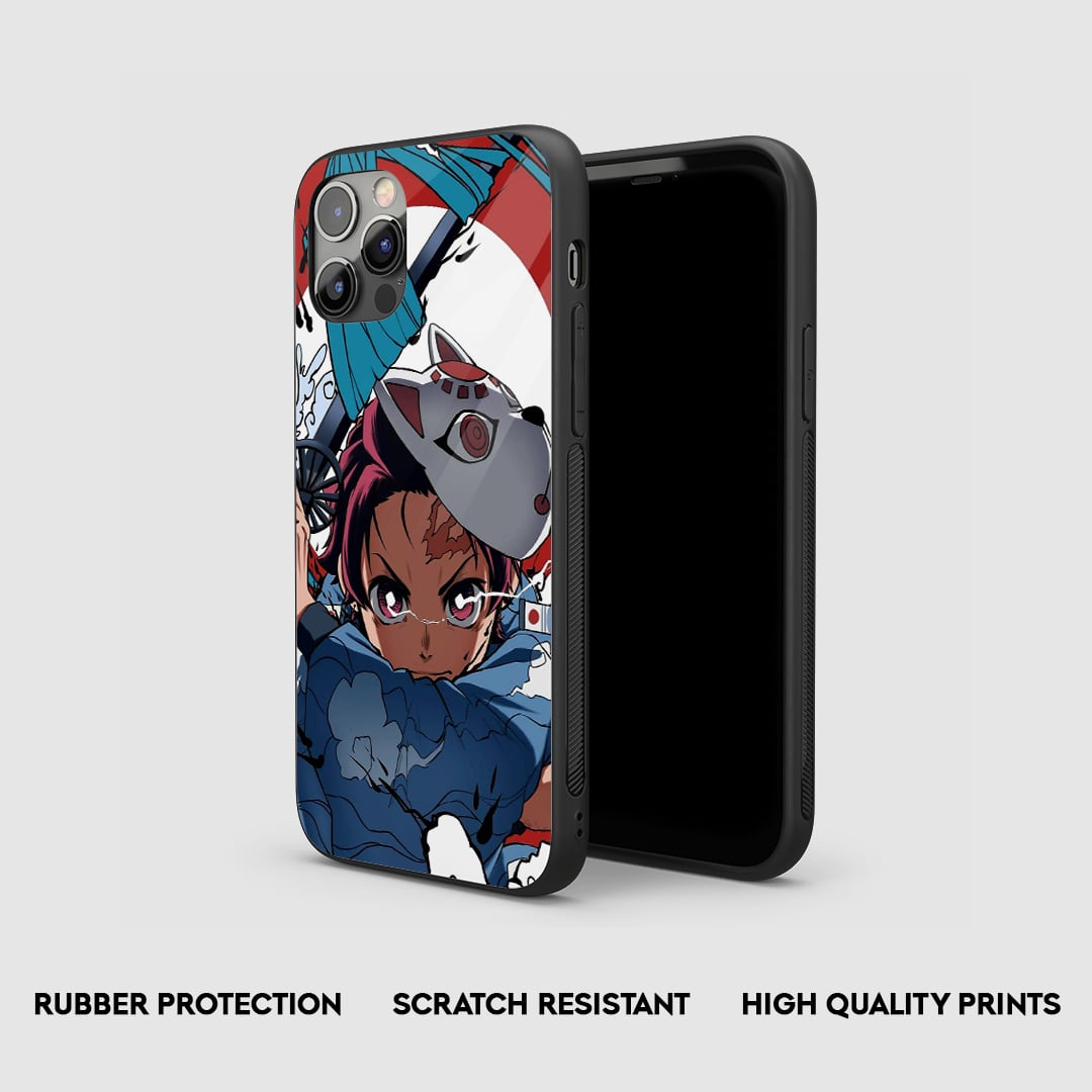 Side view of the Tanjiro Kamado Mask Armored Phone Case, highlighting its thick, protective silicone material.