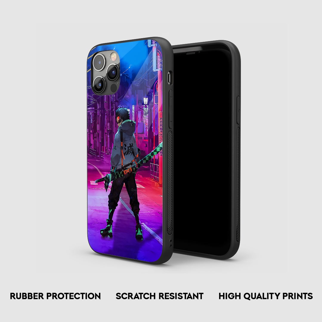 Side view of the Tanjiro Street Armored Phone Case, highlighting its thick, protective silicone material.