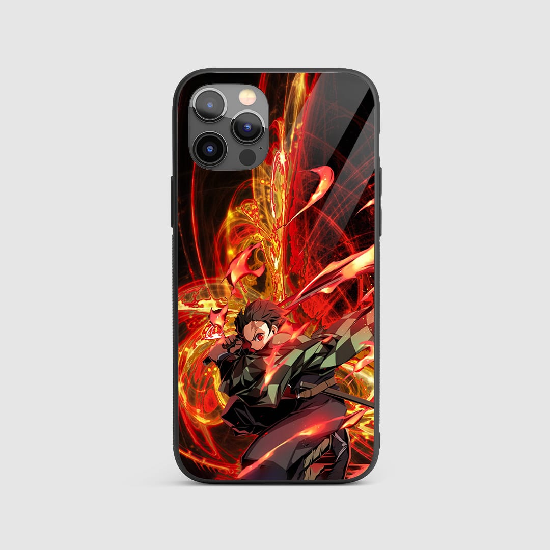 Tanjiro Sun Breathing Silicone Armored Phone Case featuring dynamic artwork of Tanjiro Kamado in Sun Breathing form.