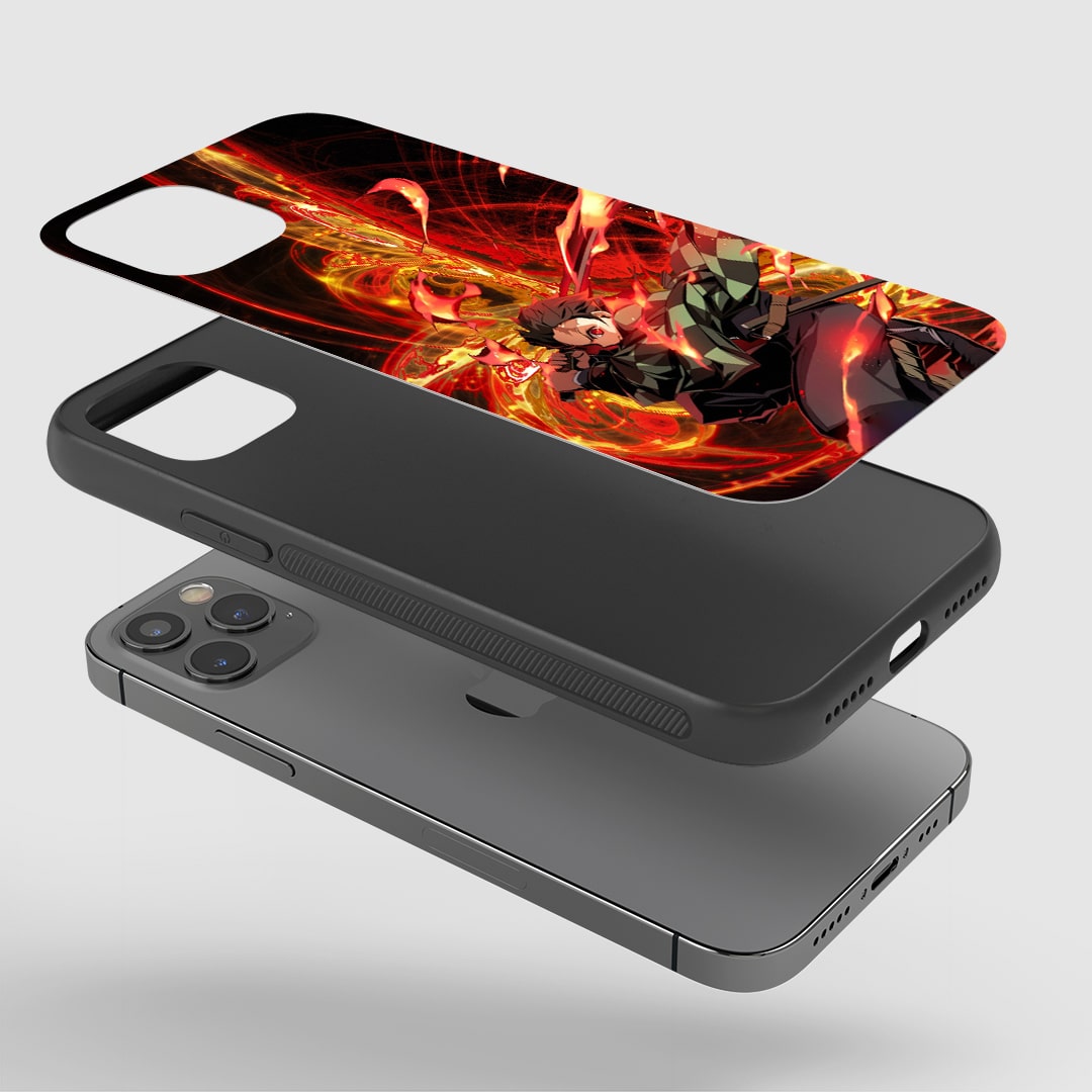 Tanjiro Sun Breathing Phone Case installed on a smartphone, offering robust protection and a dynamic design.