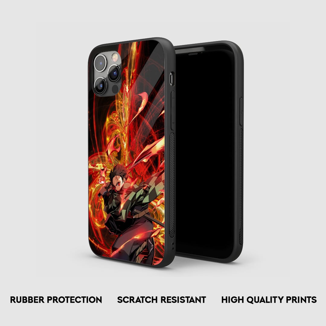 Side view of the Tanjiro Sun Breathing Armored Phone Case, highlighting its thick, protective silicone material.
