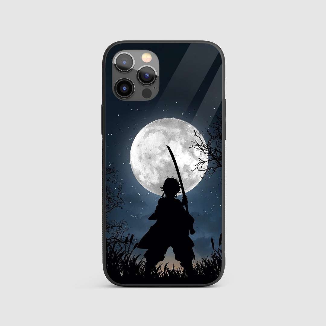 Tanjiro White Moon Silicone Armored Phone Case featuring elegant artwork of Tanjiro Kamado under the white moon.