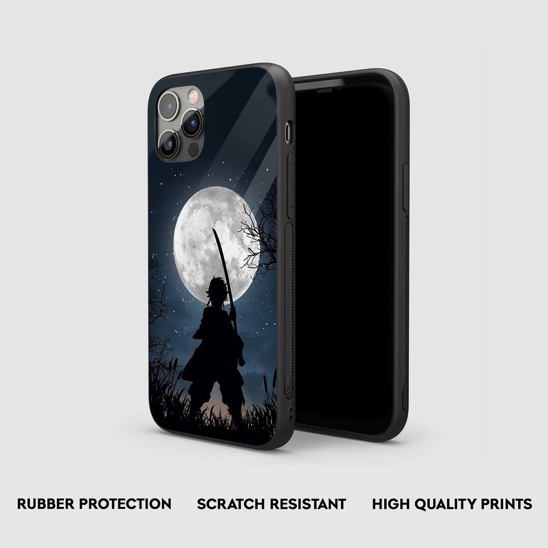 Side view of the Tanjiro White Moon Armored Phone Case, highlighting its thick, protective silicone material.
