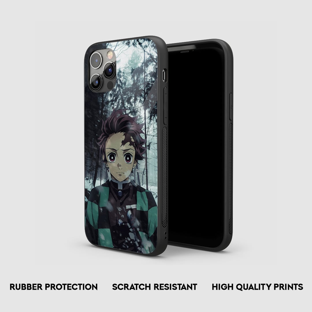 Side view of the Tanjiro Winter Armored Phone Case, highlighting its thick, protective silicone material.