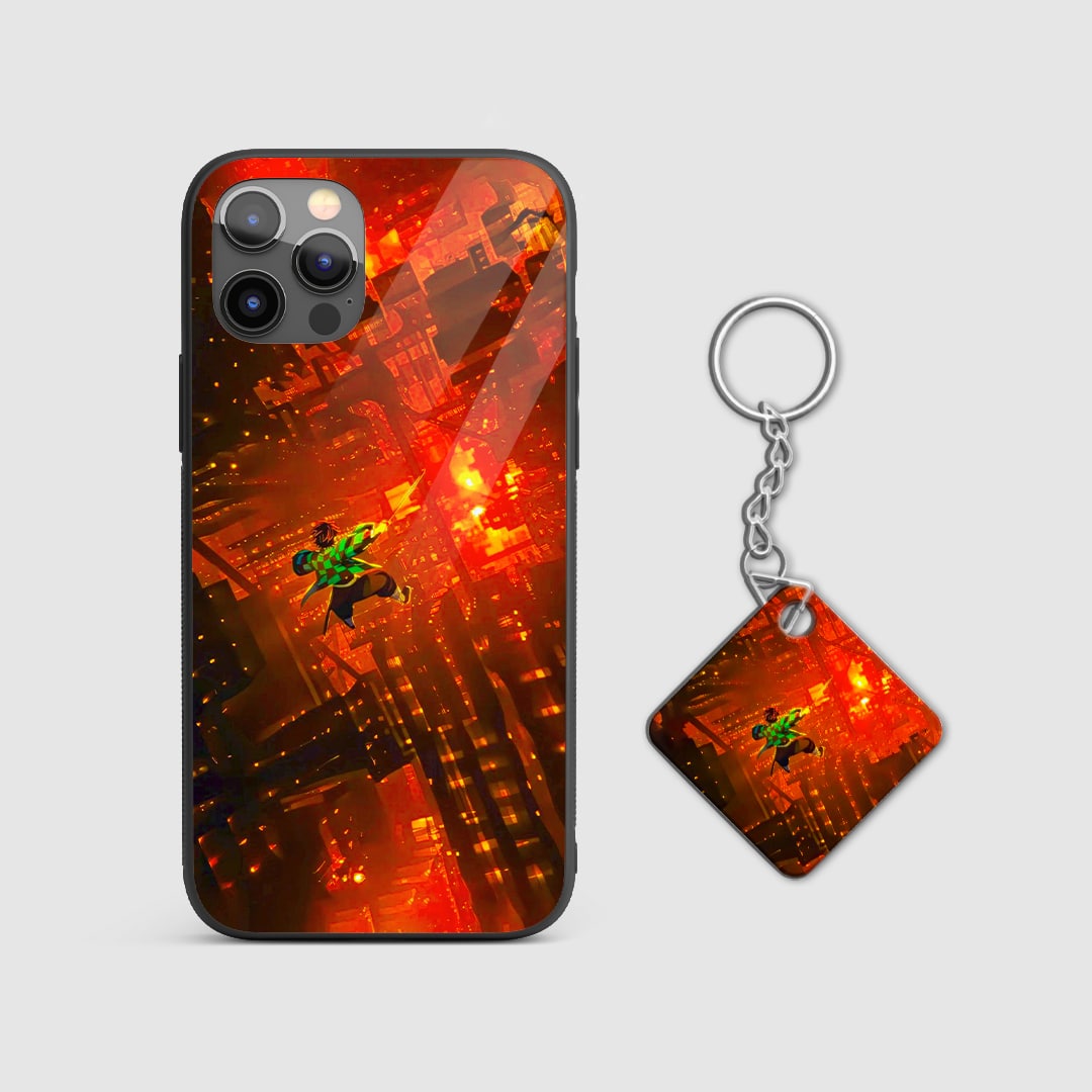 Durable shockproof Tanjiro Falling anime phone cover with Keychain.