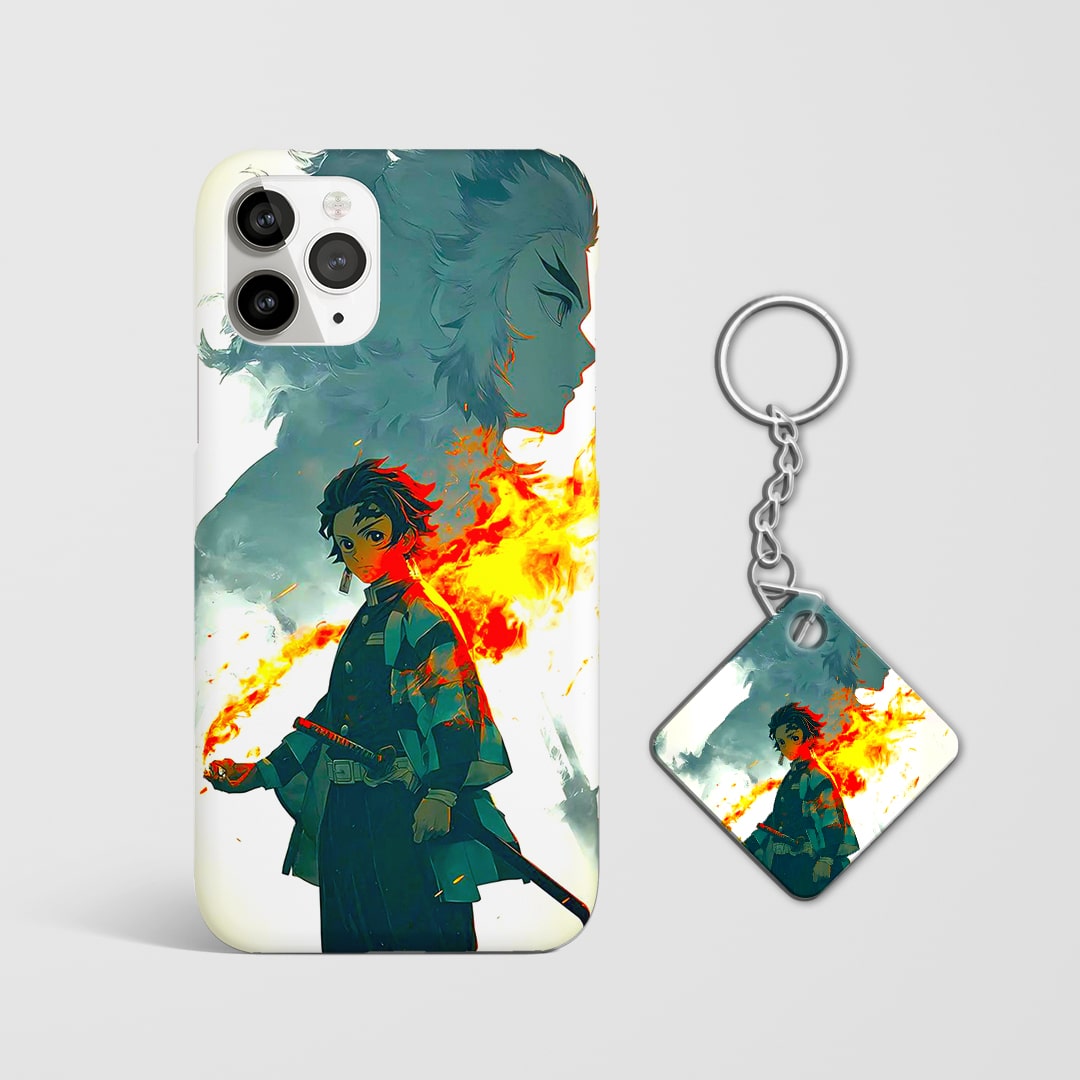 Demon Slayer Tanjiro Fire Art Protective Case with Keychain