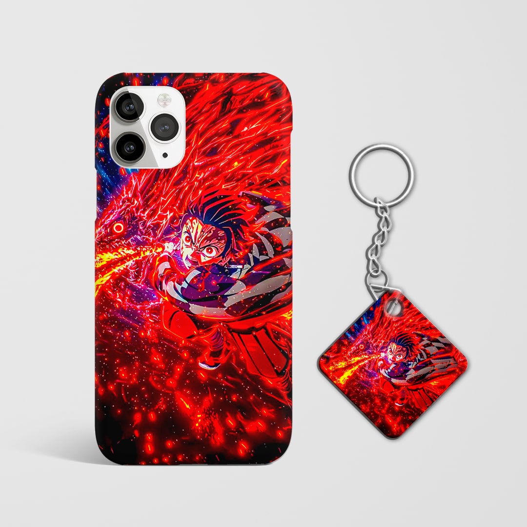 Back design of Demon Slayer Tanjiro Fire Breathing case with Keychain