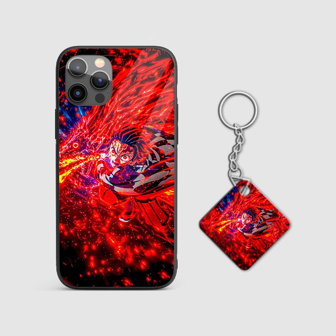 Back design of Demon Slayer Tanjiro Fire Breathing case with Keychain