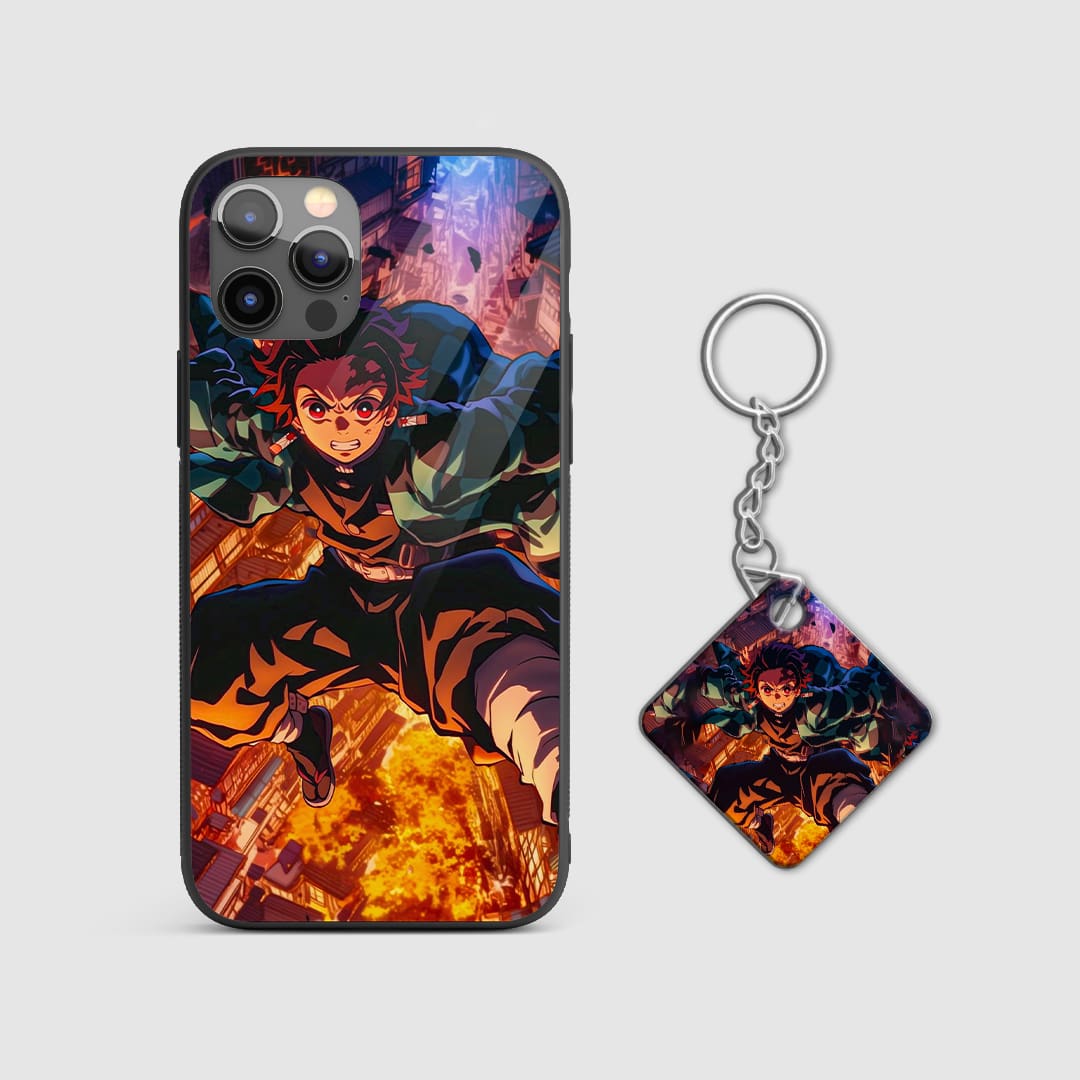 Durable Tanjiro Flaming City silicone armored case with Keychain
