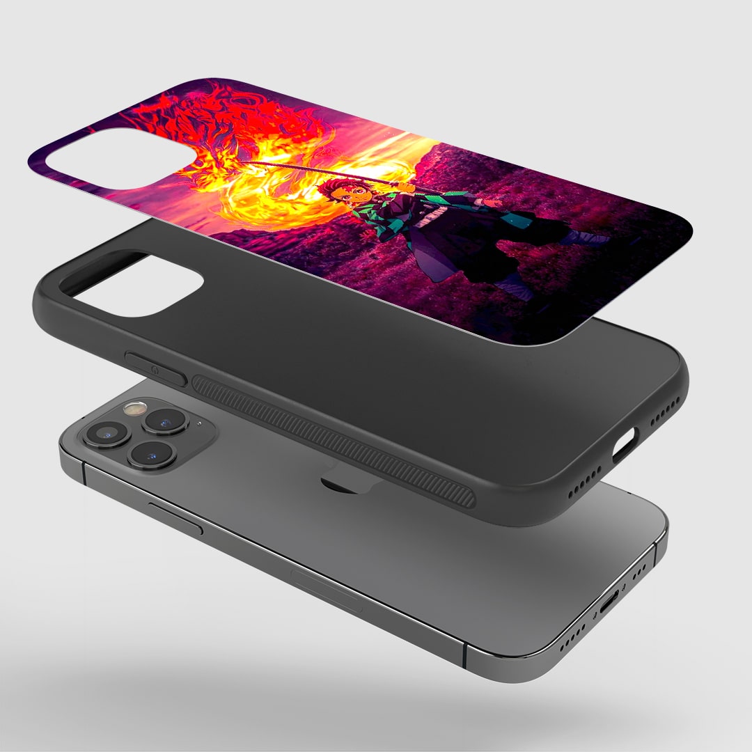 Close-up of durable Tanjiro Hinokami silicone phone cover