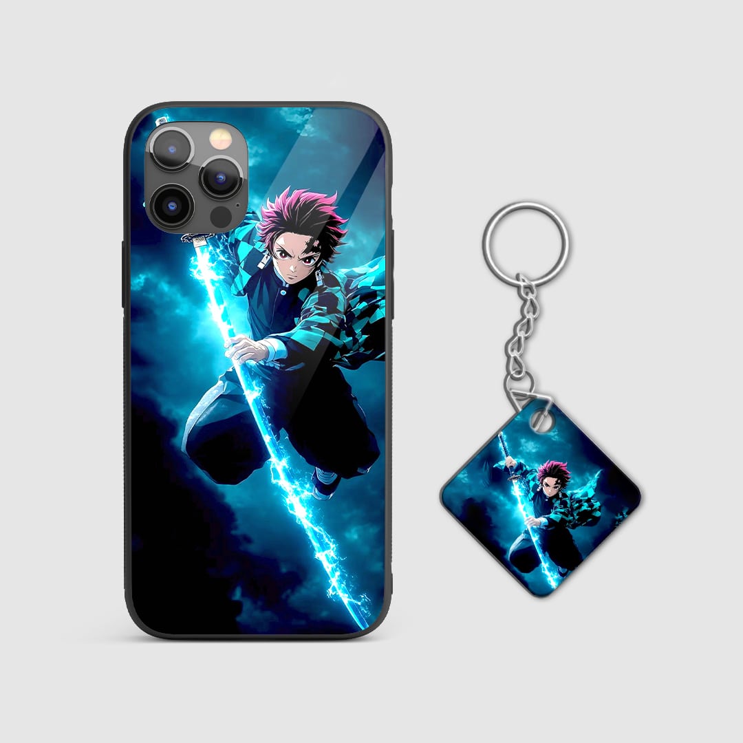Durable Tanjiro Lightning Breath silicone armored case with Keychain
