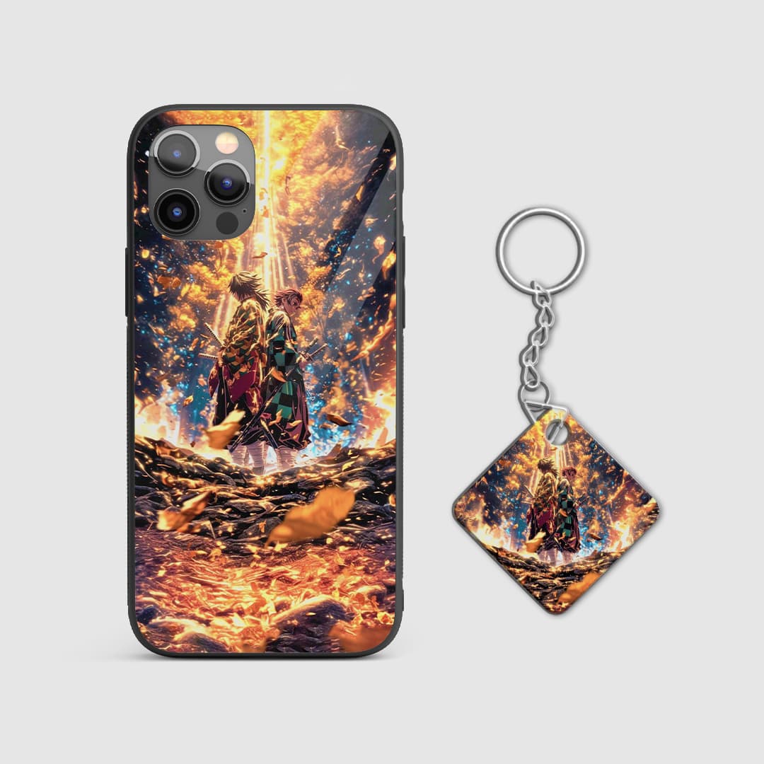 Durable shockproof Tanjiro and Giyu anime phone cover with Keychain.