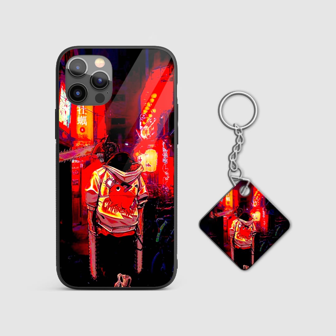 Back design of Chainsaw Man Tokyo Nights Denji armored case with Keychain