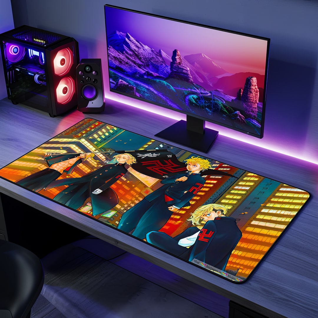 Toman night city anime desk mat top view