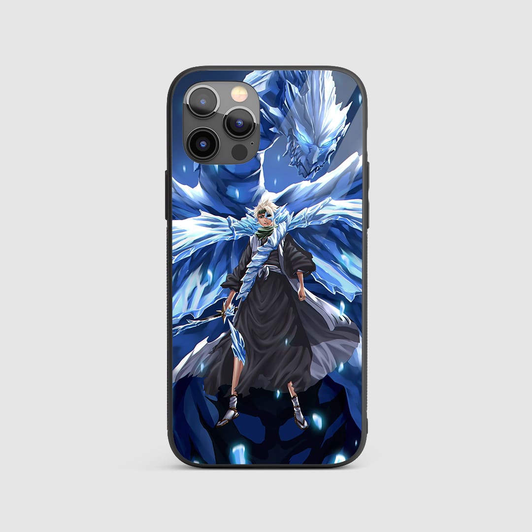 Toshiro Bankai Silicone Armored Phone Case featuring striking artwork of Toshiro Hitsugaya in Bankai form.