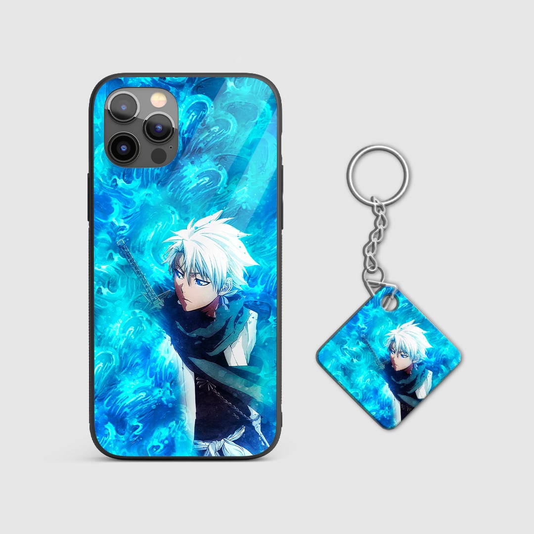 Cool blue design of Toshiro Hitsugaya from Bleach on a durable silicone phone case with Keychain.