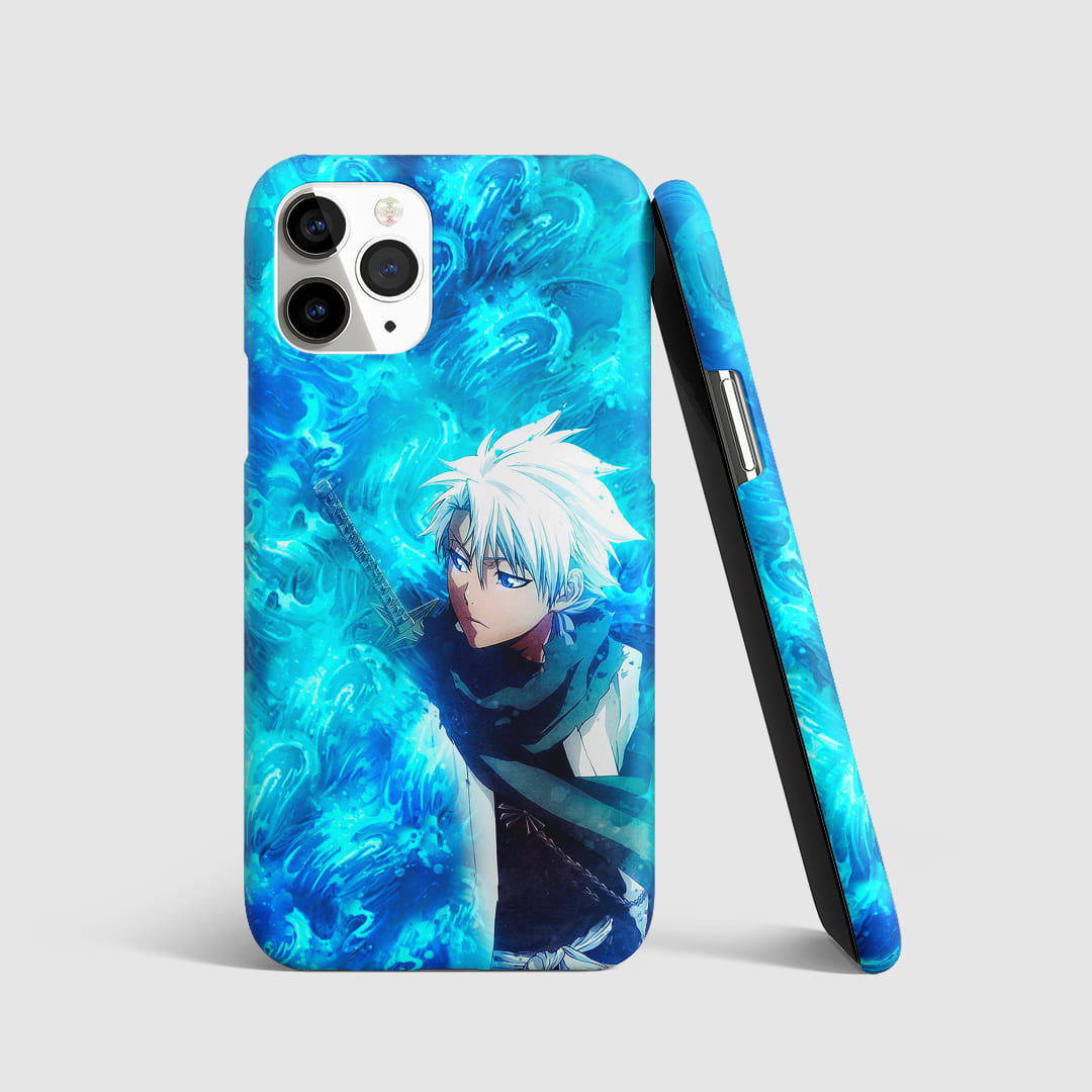 Striking artwork of Toshiro Hitsugaya from "Bleach" on blue phone cover.
