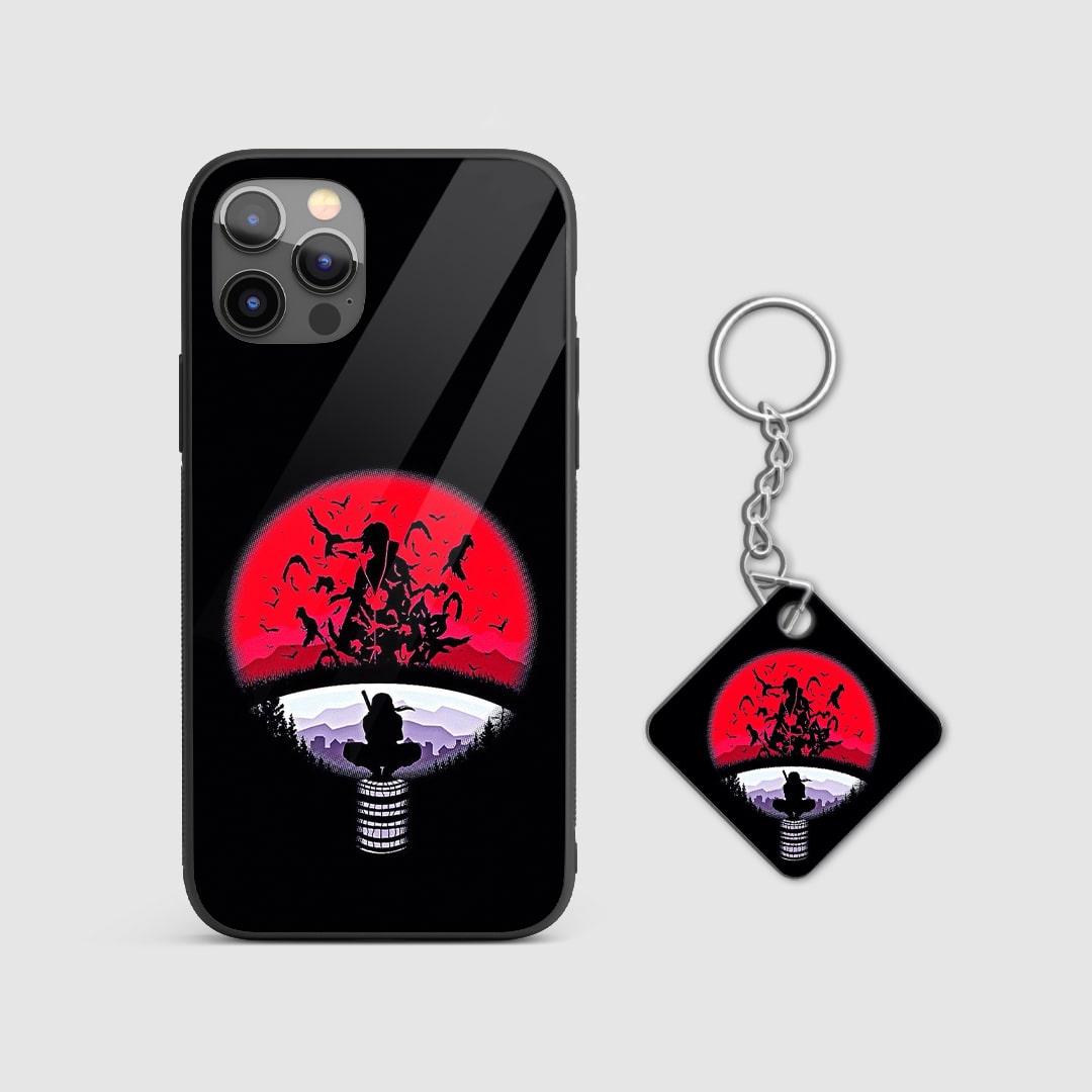 Detailed image of the Uchiha crest on the silicone armored phone case with Keychain.