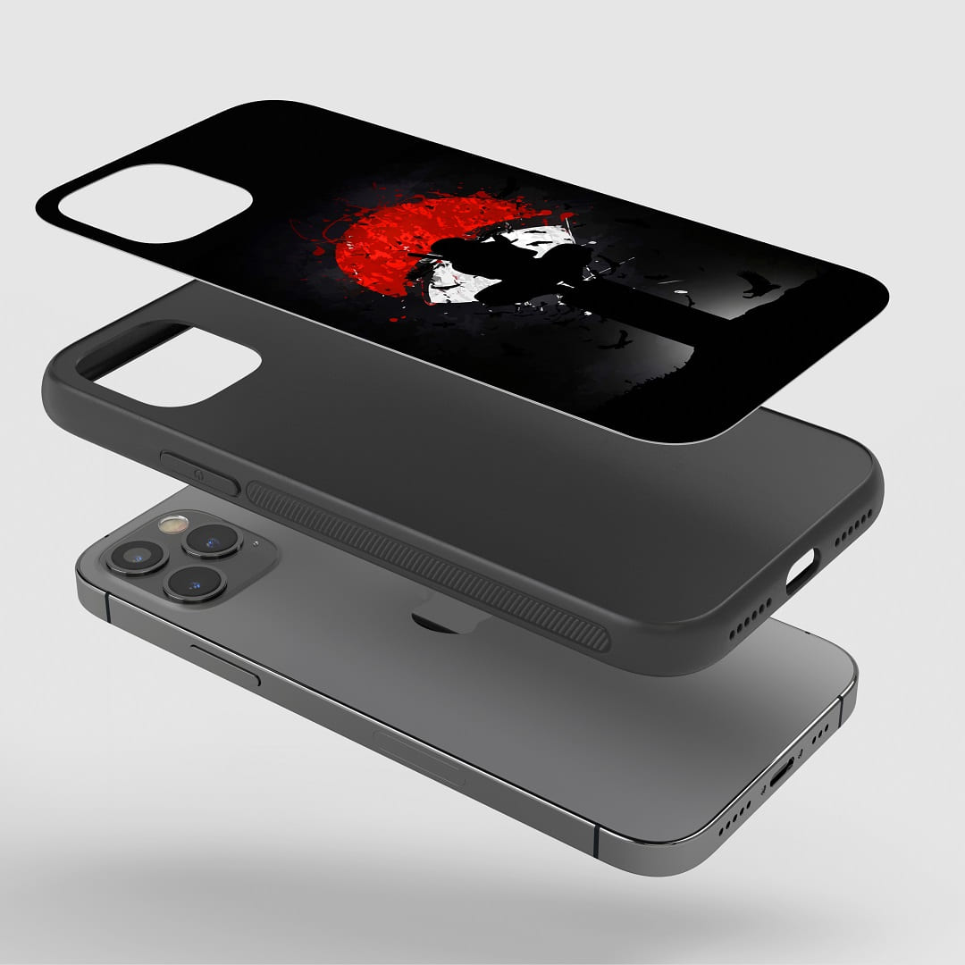 Uchiha Clan Symbol Phone Case on a smartphone, demonstrating access to all device functions.