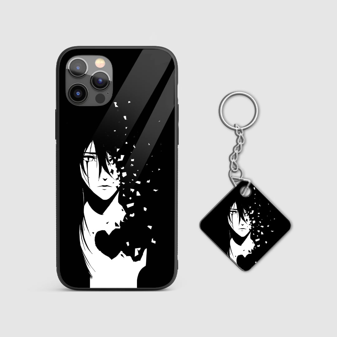 Iconic design of Ulquiorra from Bleach on a durable silicone phone case with Keychain.
