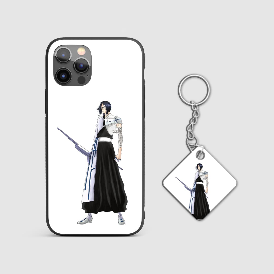 Sleek design of Uryu Ishida from Bleach on a durable silicone phone case with Keychain.