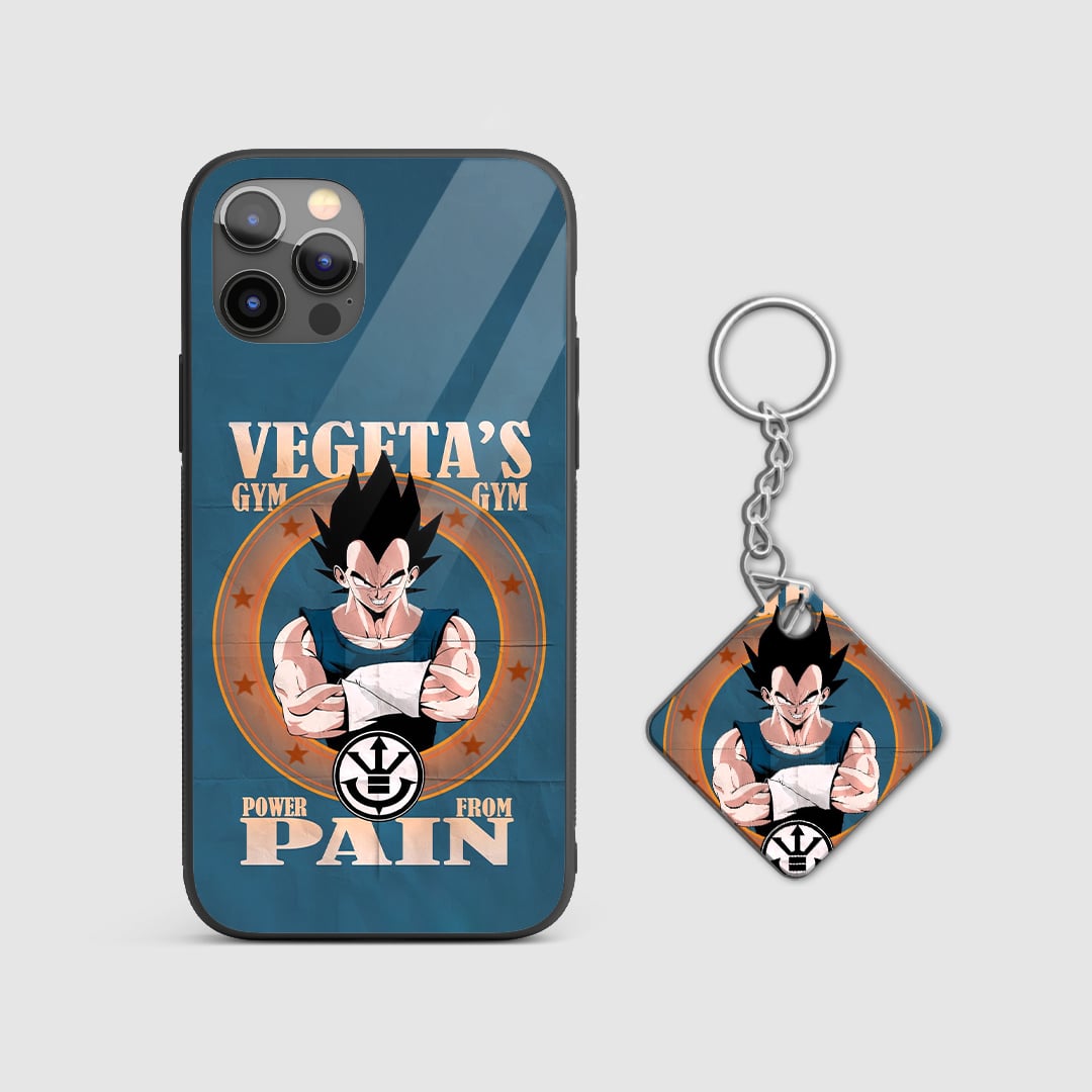 Sporty and motivational gym club theme featuring Vegeta on the silicone armored phone case with Keychain.