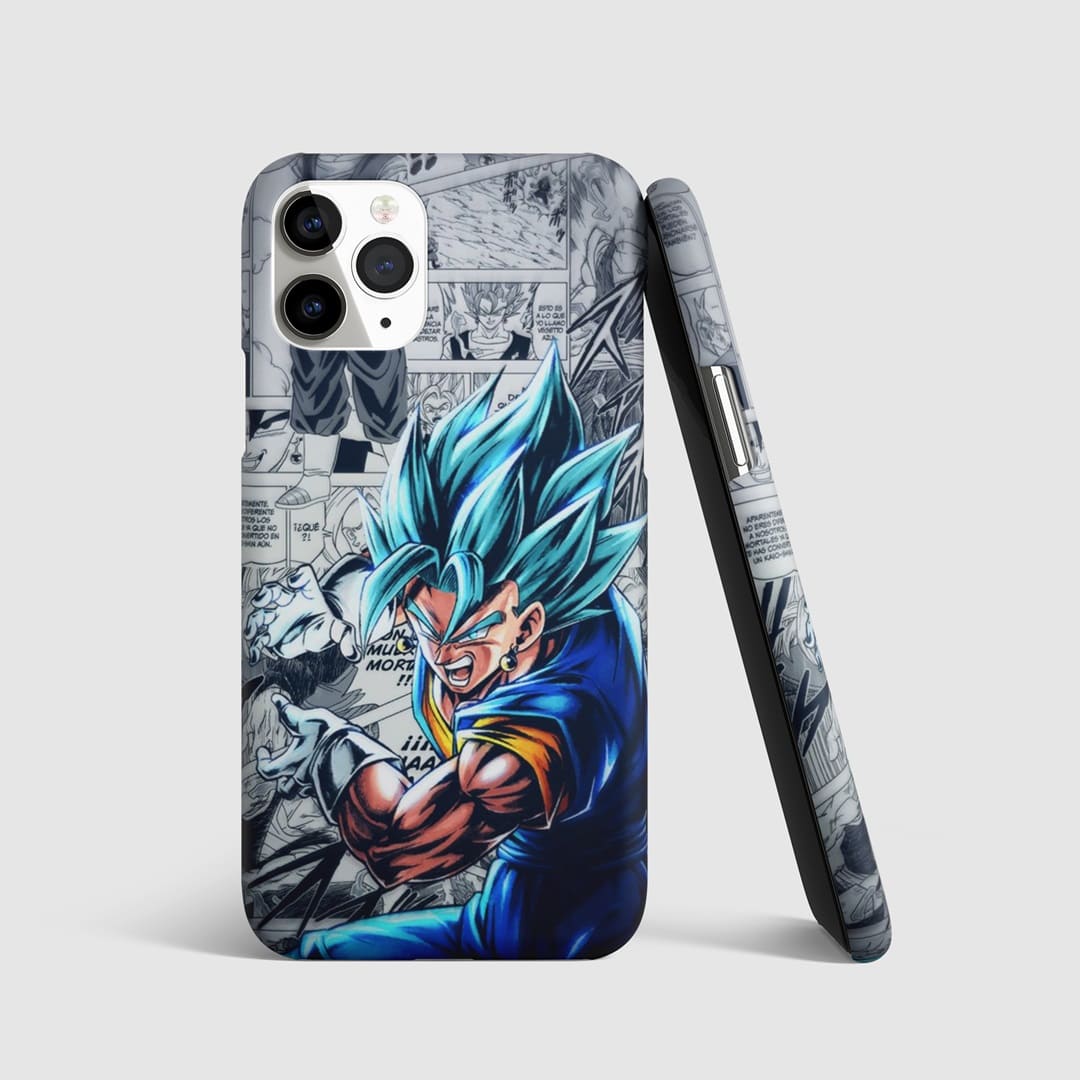 Classic manga-style Vegeta illustration on phone cover.