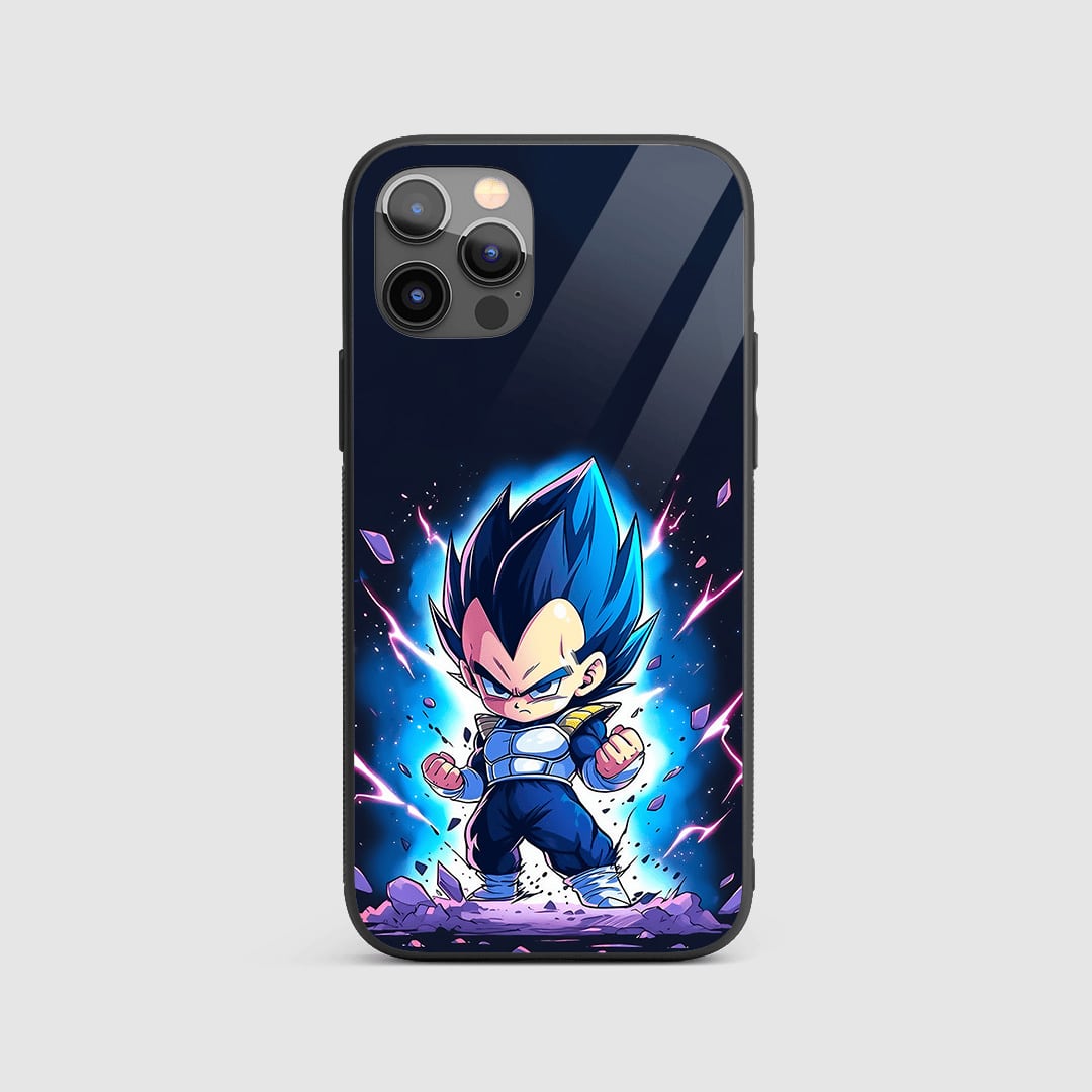 Vegeta Super Saiyan Blue Chibi Silicone Armored Phone Cover front view with chibi design.