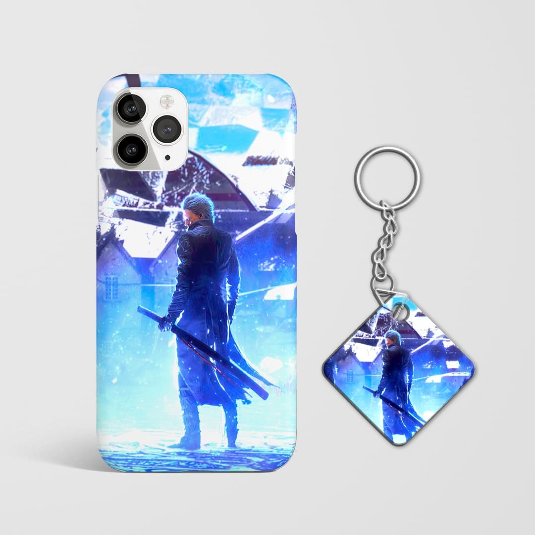 Close-up of durable Vergil Icy Mirror phone cover with Keychain