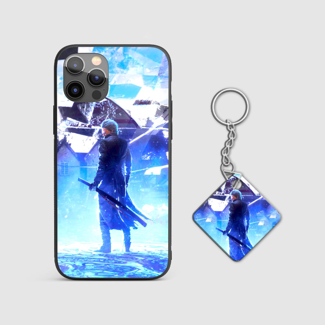 Anime Vergil Icy Mirror silicone armored phone cover with Keychain
