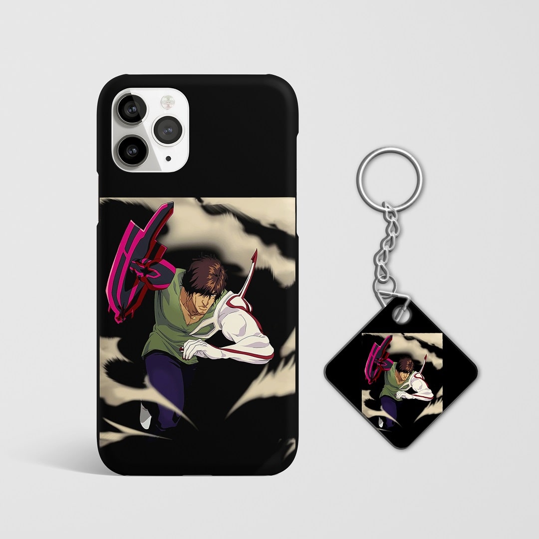 Close-up of Yasutora Sado’s intense expression on phone case with Keychain.