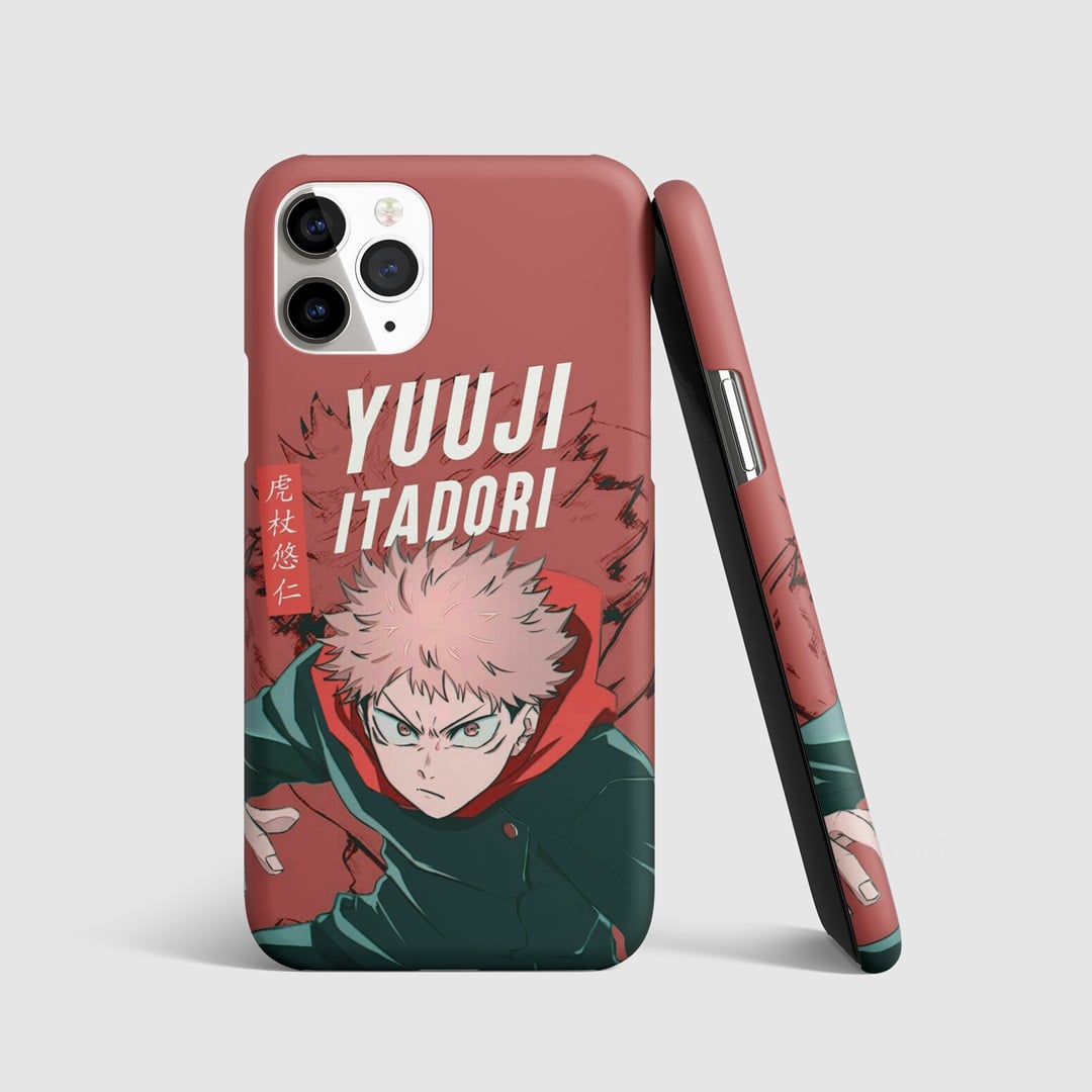Action-packed illustration of Yuji Itadori on phone cover.