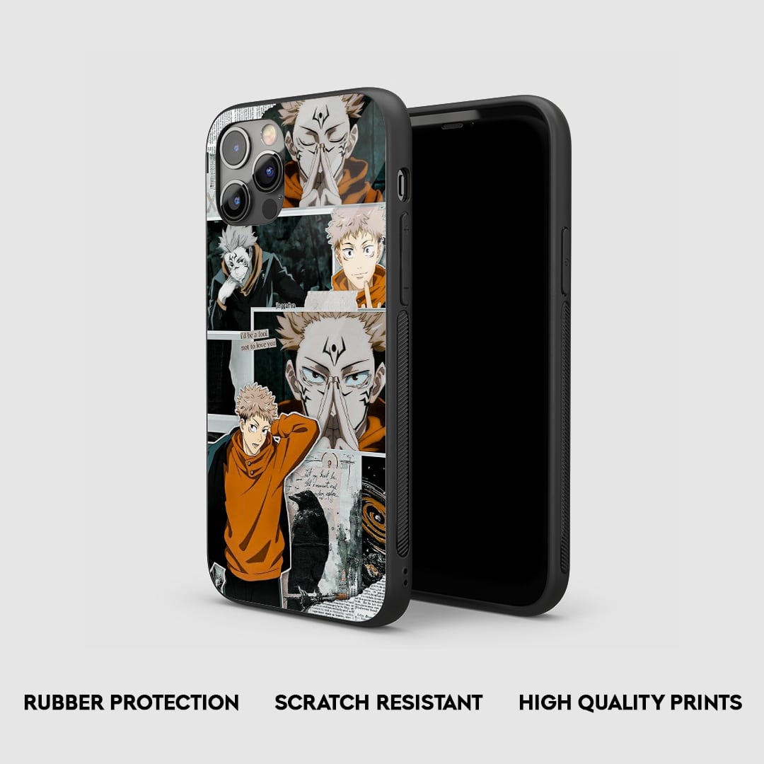 Side view of the Yuji Itadori Collage Armored Phone Case, showcasing its thick, protective silicone.
