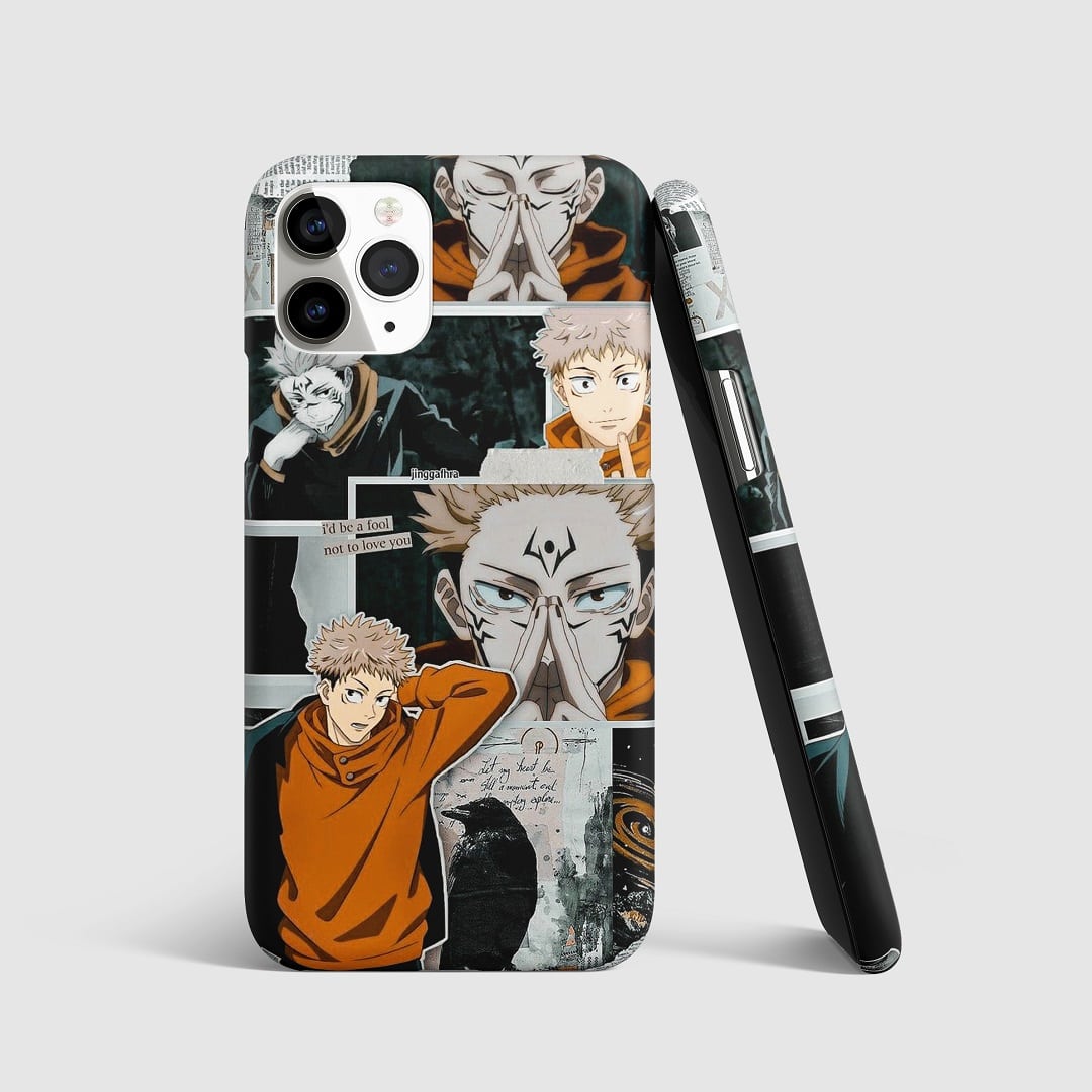 Vibrant collage of Yuji Itadori on phone cover.