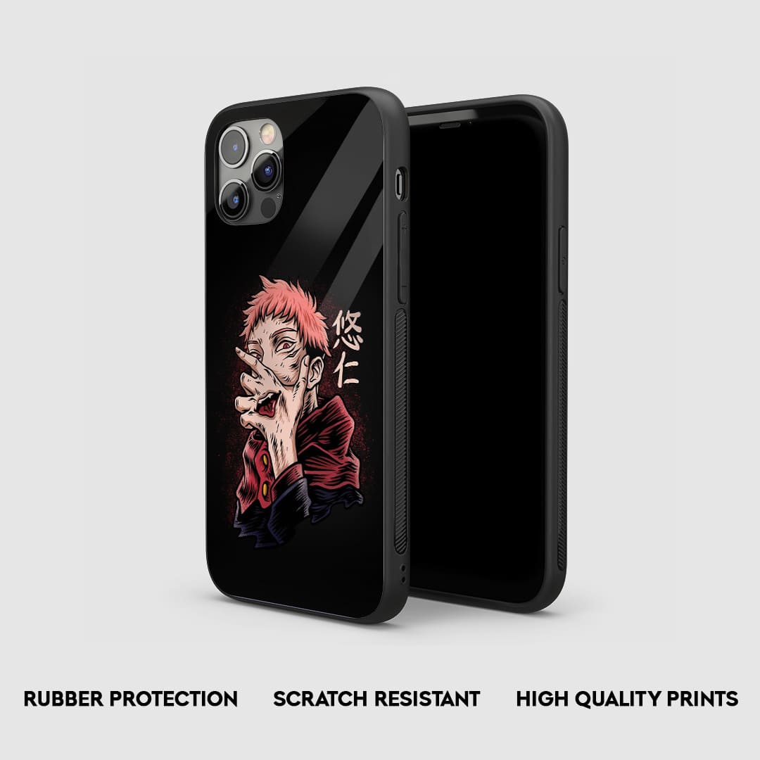 Side view of the Yuji Hand Armored Phone Case, emphasizing its thick, protective silicone.