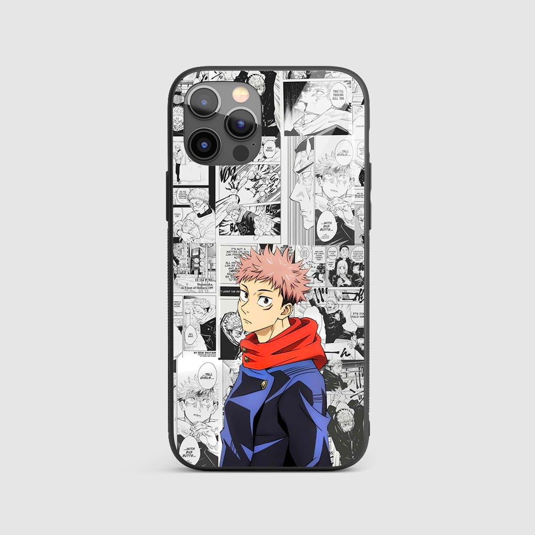 Yuji Itadori Manga Silicone Armored Phone Case featuring classic black and white manga illustrations.