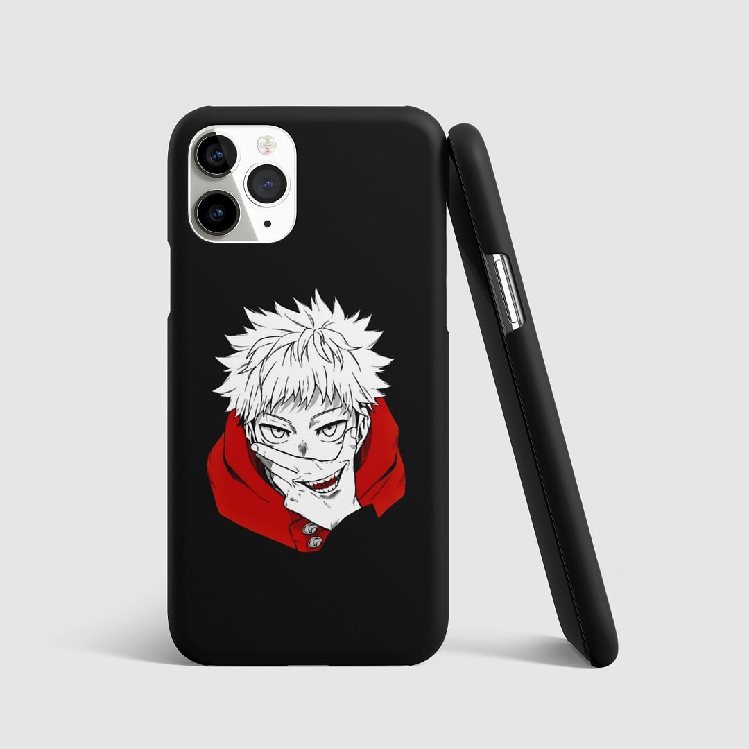 Minimalist illustration of Yuji Itadori on phone cover.