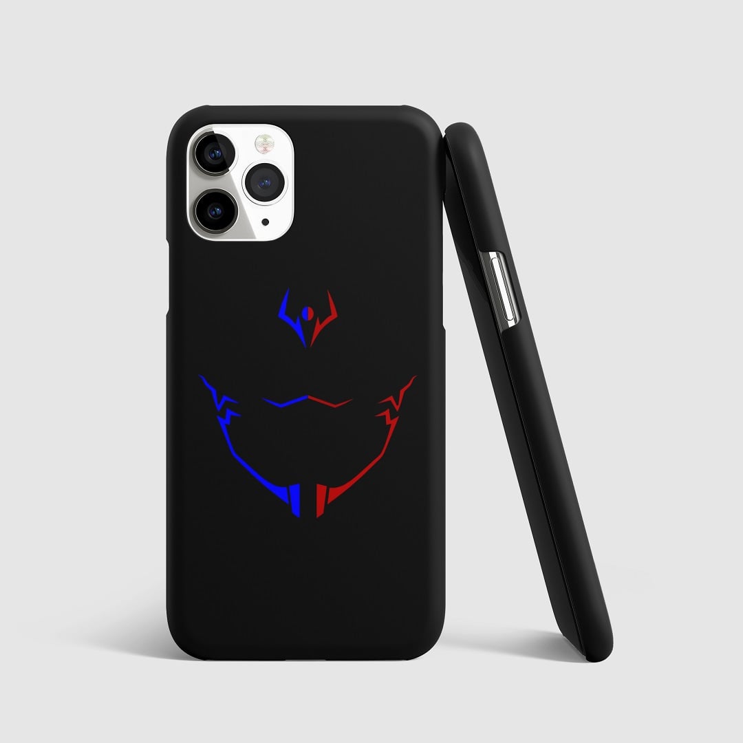 Minimalist red and blue design of Yuji Itadori on phone cover.