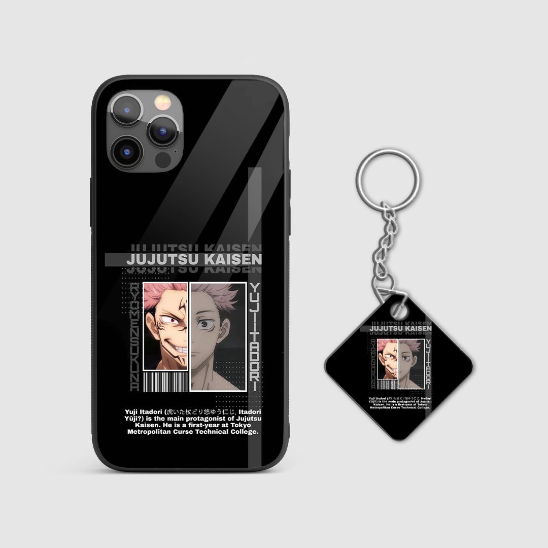 Detailed artwork capturing Yuji Itadori's defining scenes and battles on the silicone phone case with Keychain.