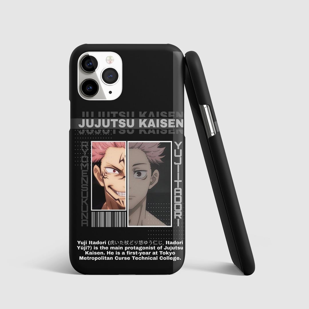 Detailed synopsis of Yuji Itadori's character on phone cover.