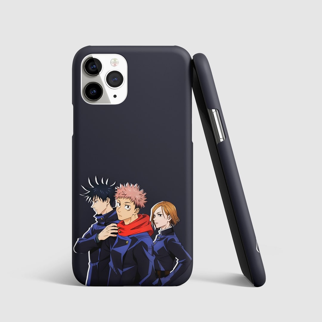 Dynamic artwork of Yuji Itadori and team on phone cover.