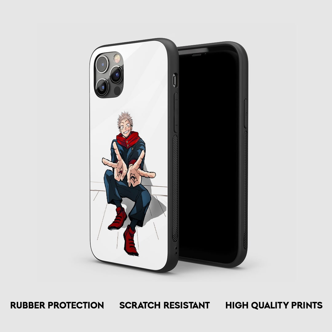 Side view of the Yuji Itadori White Armored Phone Case, showcasing its thick, protective silicone.