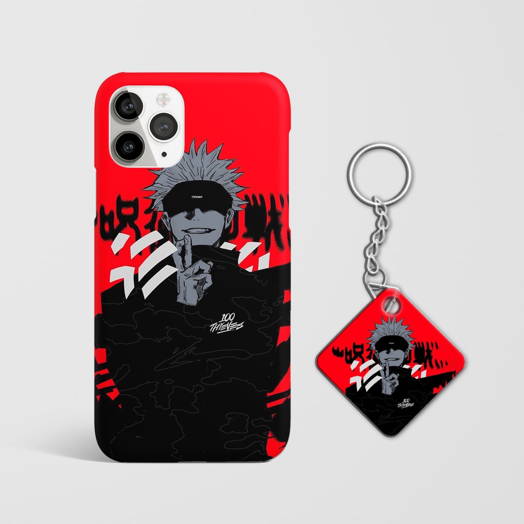 Red aesthetic Yuji artwork phone case with Keychain