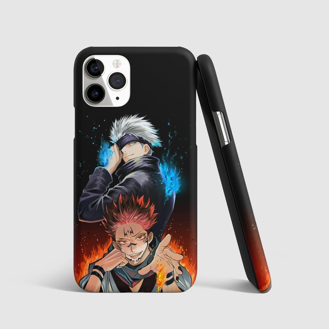 Artistic design of Yuji Itadori and Satoru Gojo on phone cover.