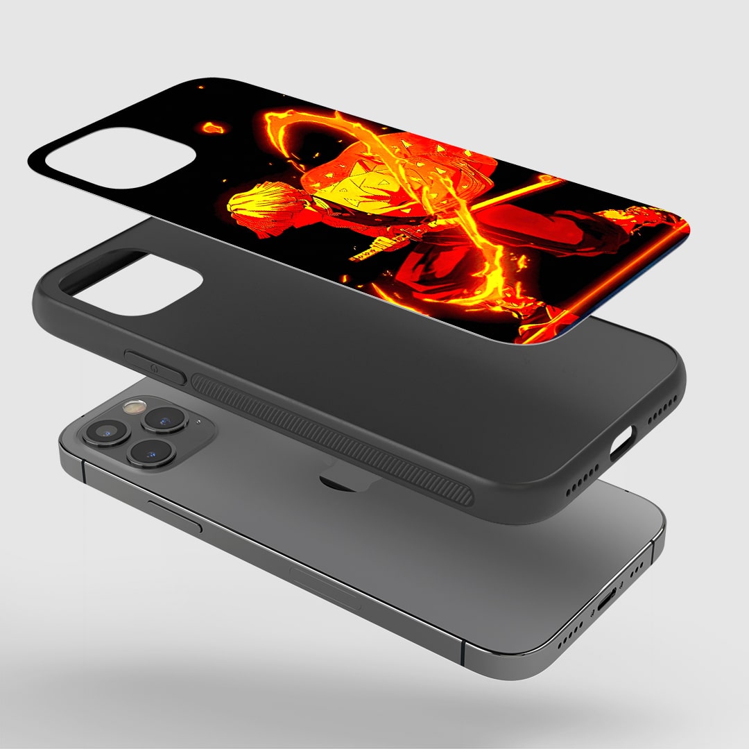 Close-up of durable Zenitsu Bright Flame silicone phone cover